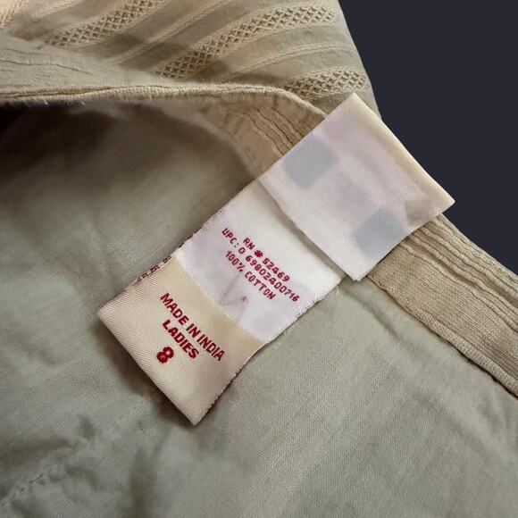 VTG Y2K Faded Glory Tan Floral Embroidered & Striped Patchwork Cotton Midi Skirt - Picture 8 of 8